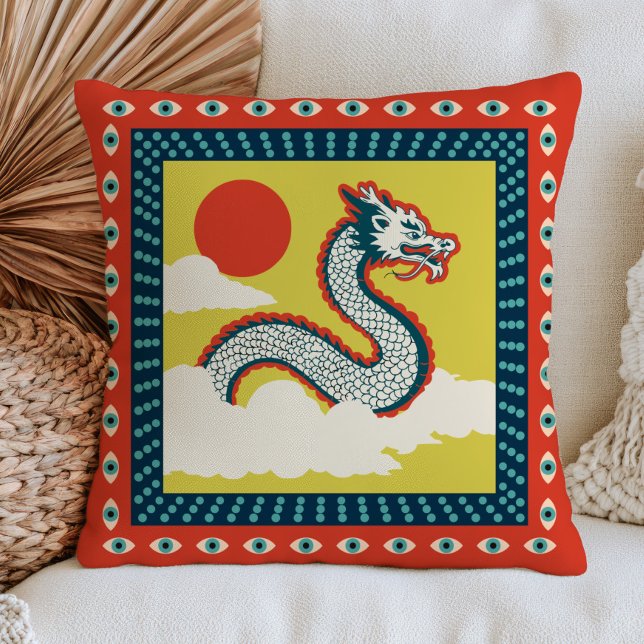 Asiatisk Drakillustration Djärv Maximalistisk Särp Kudde (Skapare uppladdad)