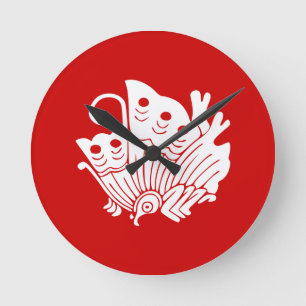 Asiatisk fjäril japansk Kamon Design Rund Klocka