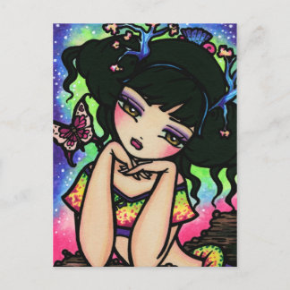 Asiatisk fjäril Sjöjungfru Fairy Fantasy Art Girl Vykort