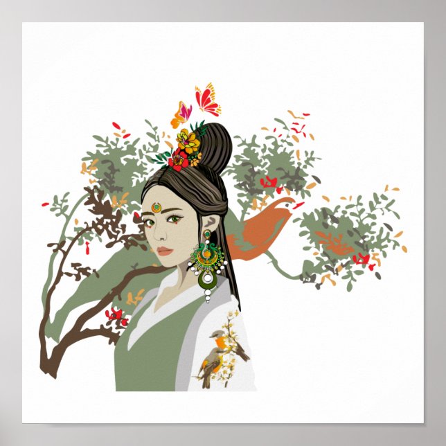 Asiatisk flicka Porträtt Tropical Poster (Framsidan)