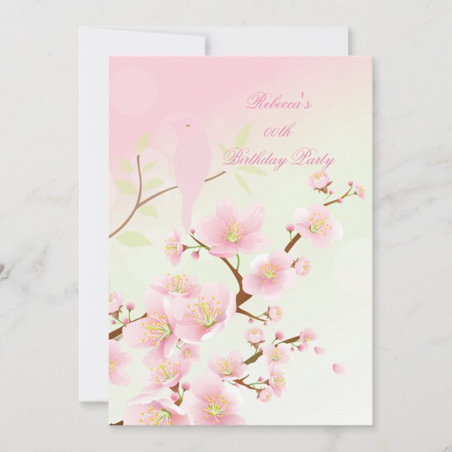 Asiatisk födelsedagsfest med rosa körsbärsblommor inbjudningar (Framsida)
