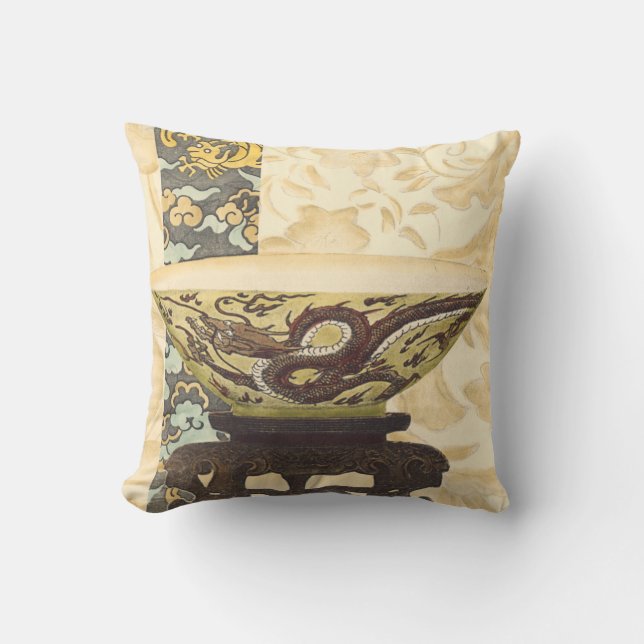 Asiatisk gobeläng med skål och drakdesign kudde (Framsida)