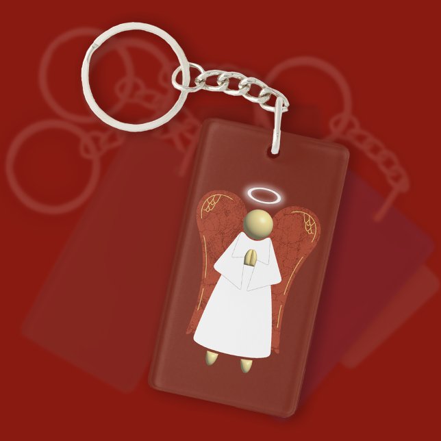 Asiatisk guardian Angel, röd (dubbla-sidig) (Asian Guardian Angel Keyring)