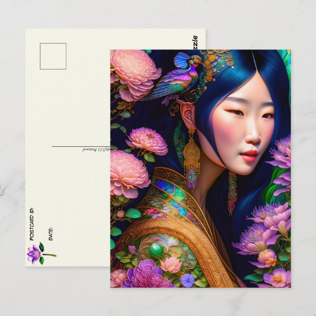 Asiatisk gudinna, Postcross Vykort (Fram/baksida)