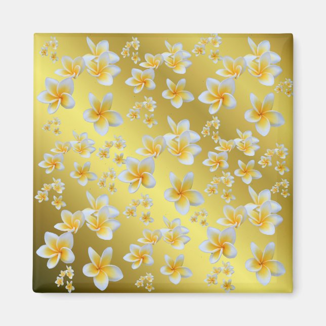 asiatisk, gul, vit, blom, ljus, guld, blommig magnet (Framsidan)