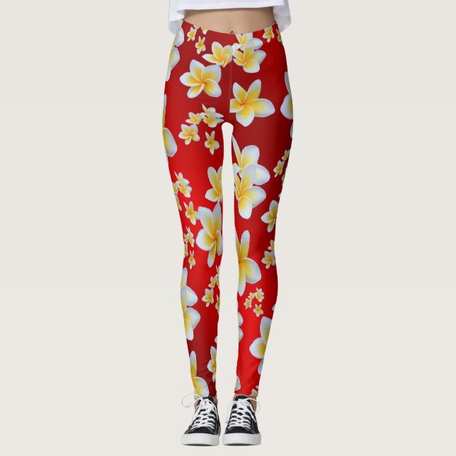 asiatisk, gult, vit, blommande, ljus, guld, blommi leggings (Framsida)