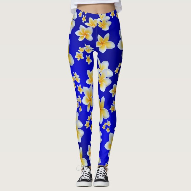 asiatisk, gult, vit, blommande, ljus, guld, blommi leggings (Framsida)