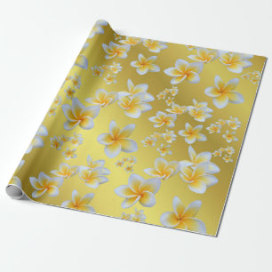 asiatisk, gult, vit, blommande, ljus, guld, blommi presentpapper