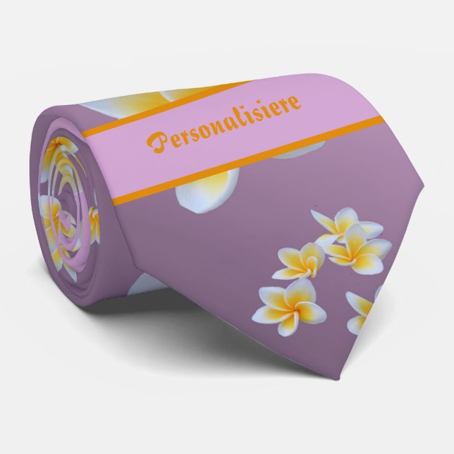 asiatisk, gult, vit, blommande, ljus, guld, blommi slips (Rullad)