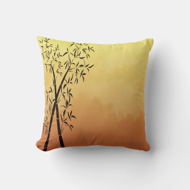 Asiatisk inspirerad bambu och bergsvy Solnedgång Kudde (Framsida)