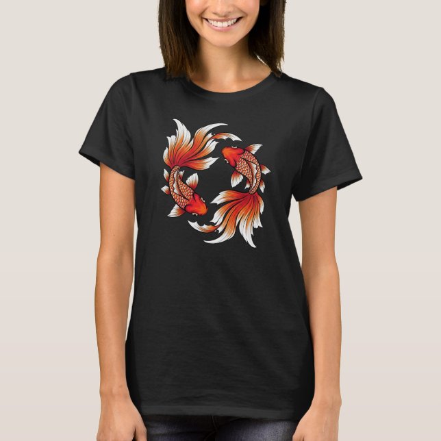 Asiatisk inspirerad stiliserad guldfisk t shirt (Framsida)