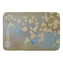 Asiatisk ivoriansk blommar (blåa fåglar) "Flytt" Badrumsmatta