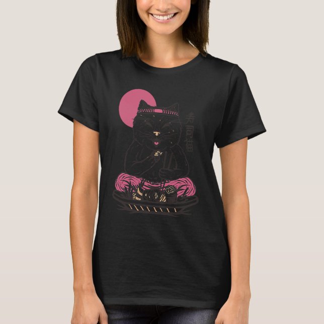 Asiatisk japansk kattmeditation t shirt (Framsida)
