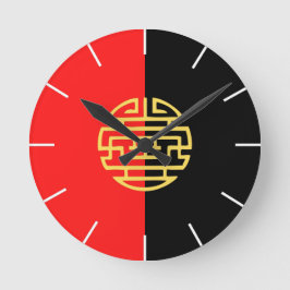 Asiatisk japansk traditionell svart gult rund klocka