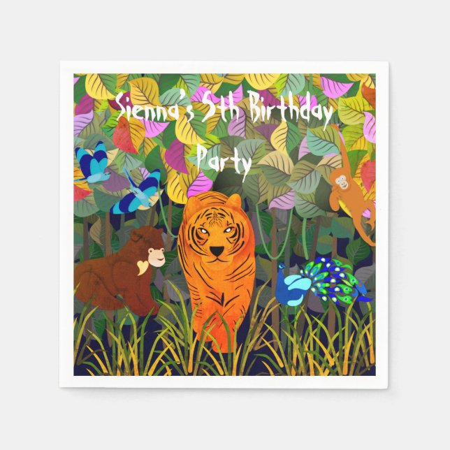 Asiatisk jungle Tiger Sol Bear Peacock Indian Roll Pappersservett (Framsidan)