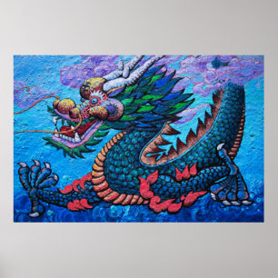 Asiatisk kinesisk färgfull drakvagn Skriv ut Poster