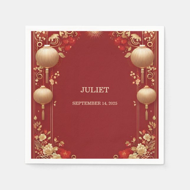 Asiatisk Kinesisk Tvåspråkig Hei Fet Bröllopsdusch Pappersservett (Framsidan)