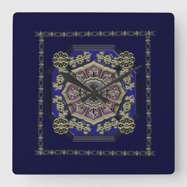 Asiatisk konst Deco Traditional Jeweleled Fyrkantig Klocka (Framsida)