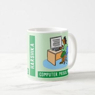 Asiatisk kvinnlig datorprogrammerare med Namn. Kaffemugg