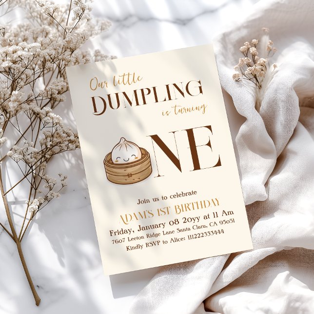 Asiatisk liten dumplings kawaii första födelsedag inbjudningar (Skapare uppladdad)