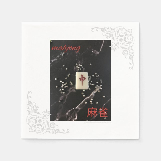 Asiatisk mahjong napkin med Röda draken Pappersservett (Framsidan)