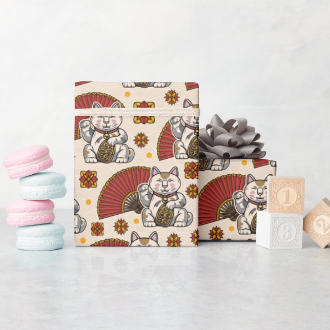 Asiatisk Maneki Neko Katt  Presentpapper (Baby Shower)
