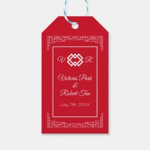 Asiatisk monogram Red White Bröllop Presentetikett