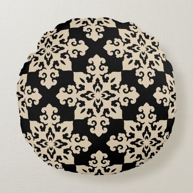 Asiatisk Ornamental Motive Geometric Mönster Rund Kudde (Framsidan)