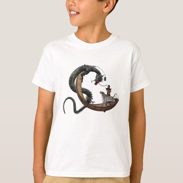 Asiatisk Östra Dragon Fantasy Boat Tiger T Shirt (Framsida)
