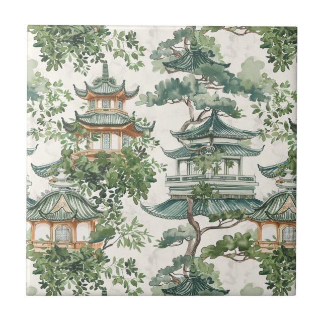 Asiatisk Pagod Frodig Botanisk Skog Kakelplatta (Framsidan)