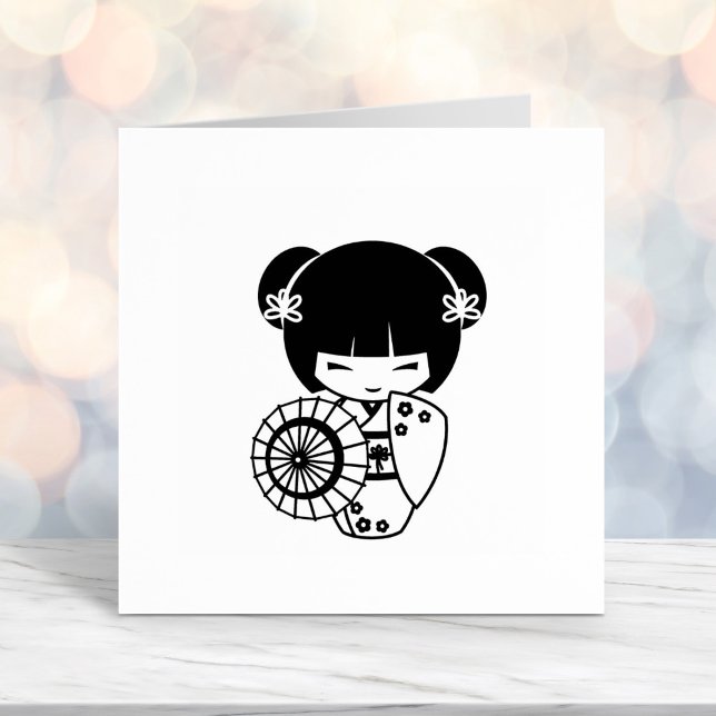 Asiatisk paraplyflicka i Kimono Färg Me Självfärgande Stämpel (Skapare uppladdad)