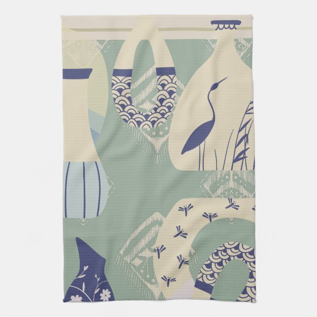 Asiatisk Pärröd tranquil Pottery, Pelican Kökshandduk (Vertikal)