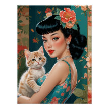 Asiatisk Pin-Up och Cute Kitten