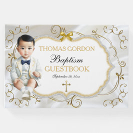 Asiatisk Pojke-baptism Christening White & Guld Gästböcker