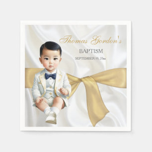Asiatisk Pojke-baptism Christening White & Guld Pappersservett