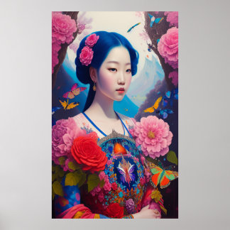 Asiatisk prinsessa med blått hår poster