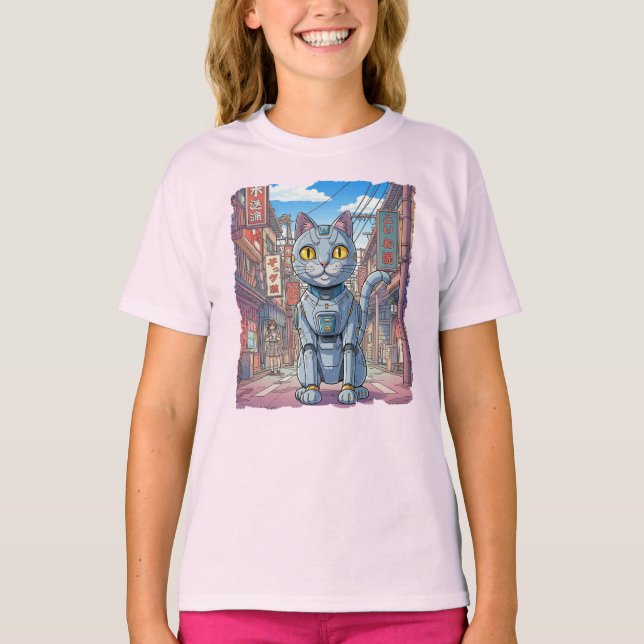 Asiatisk robotisk katt! t shirt (Framsida)