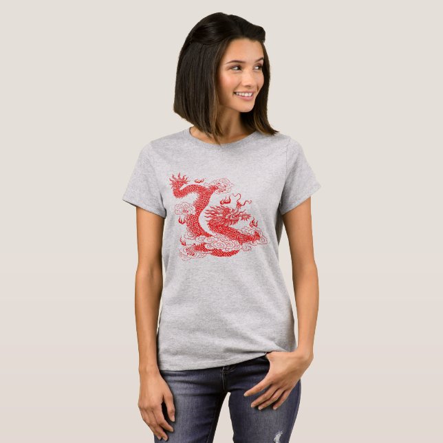 Asiatisk Röd Drak T Shirt (Hel framsida)