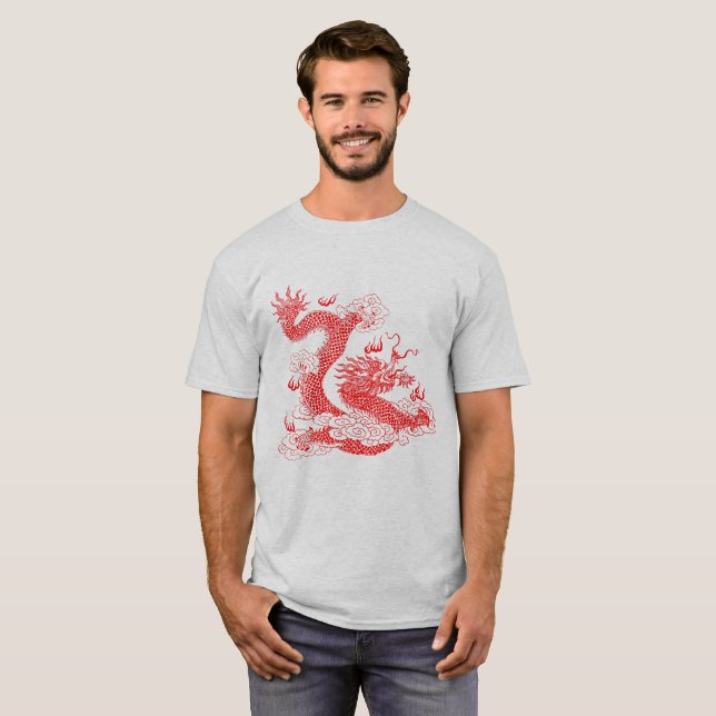 Asiatisk Röd Drakon T-shirt (Hel framsida)