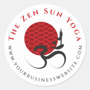 Asiatisk röd Sol Yoga och modern zen Calligraphy O Runt Klistermärke