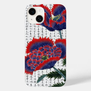 Asiatisk rödpoppies på Kanji-bakgrunden