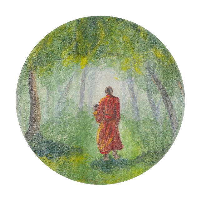 Asiatisk skog, akrylmålning av munk. (Framsidan)