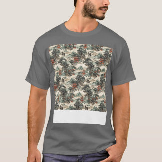 Asiatisk, sömlös Mönster Gammal japansk-koreanska T Shirt