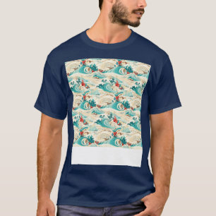 Asiatisk, sömlös Mönster Gammal japansk-koreanska T Shirt