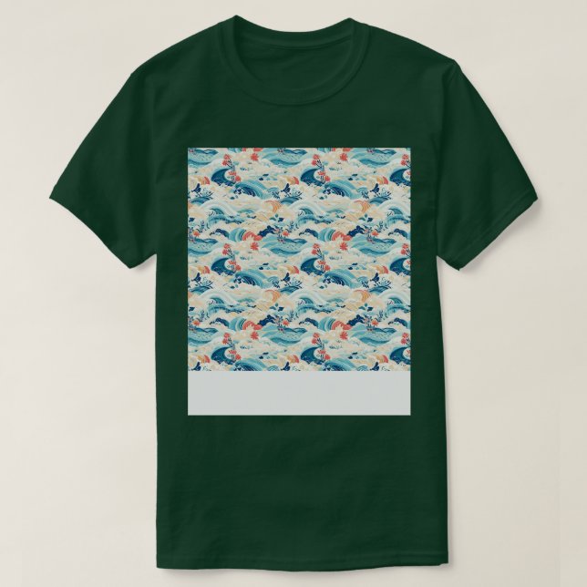 Asiatisk, sömlös Mönster Gammal japansk-koreanska T Shirt (Design framsida)