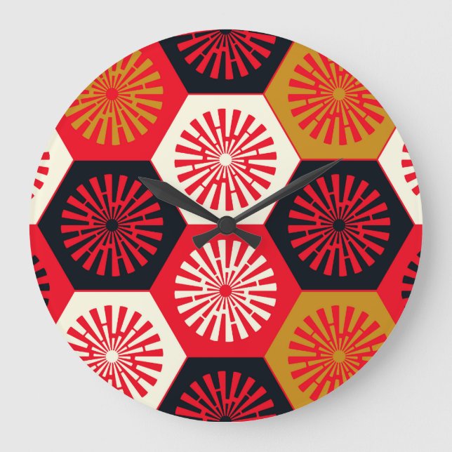 Asiatisk Stil Blommigt Hexagonal Mönster Stor Klocka (Framsida)