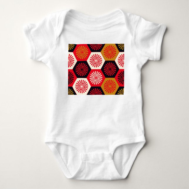 Asiatisk Stil Blommigt Hexagonal Mönster T Shirt (Framsida)