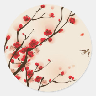 Asiatisk Stil-målning, plommon-Blommar i Vår Runt Klistermärke