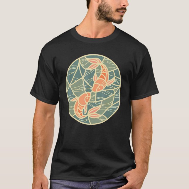 Asiatisk stil Yin Yang Koi Fisk Design T-Shirt (Framsida)