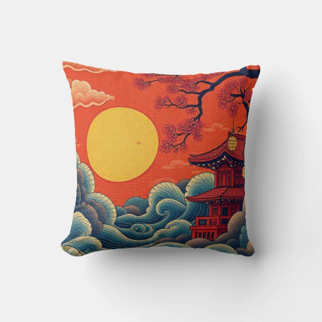 Asiatisk Stillahavsområdet inspirerad Denim Jacka Kudde (Framsida)